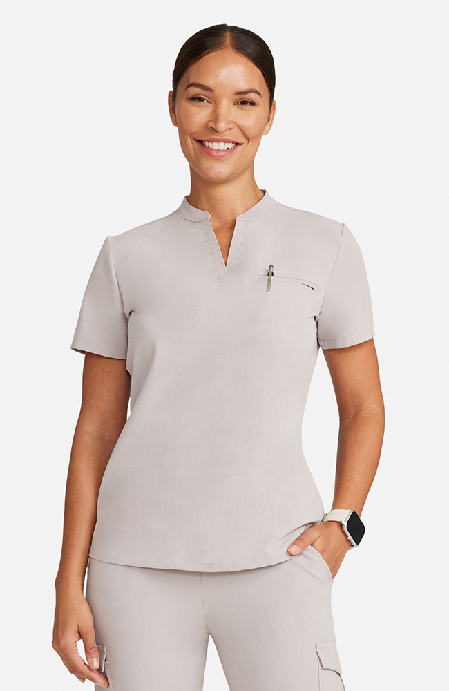 Women's Taiga Welt Pocket Scrub Top, WMS Warm Stone | grey, large