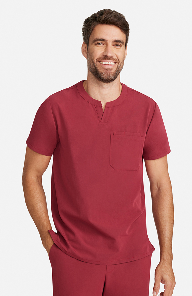 Men's Cirrus Split Crew Neck Scrub Top, CHW Cherry Wood | red, large