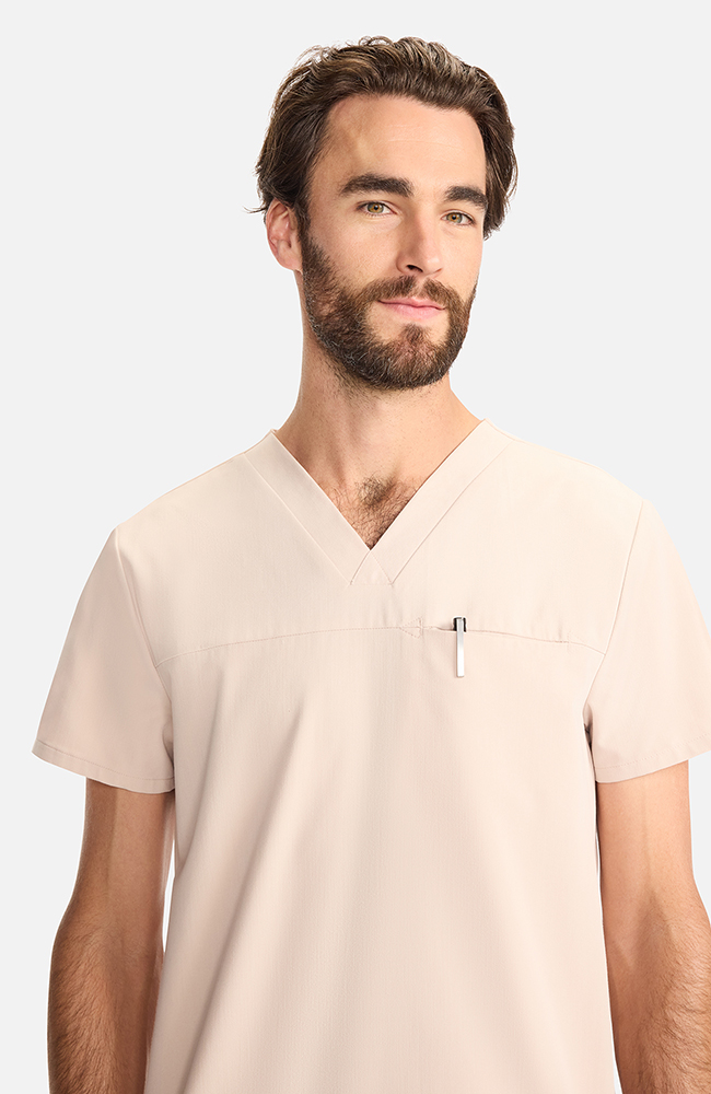 Men's Vapor 3-Pocket V-Neck Seamed Scrub Top, TAT Toasted Tan | brown, large