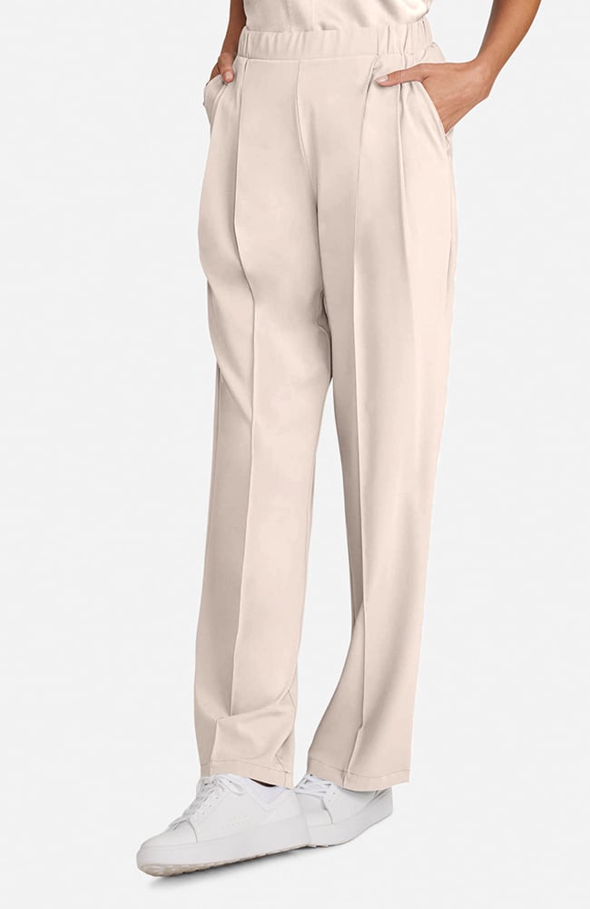 Women's Scrub Set: Silk Dolman V-Neck Top & Pleated Wide Leg Pant, TAT Toasted Tan | brown, large