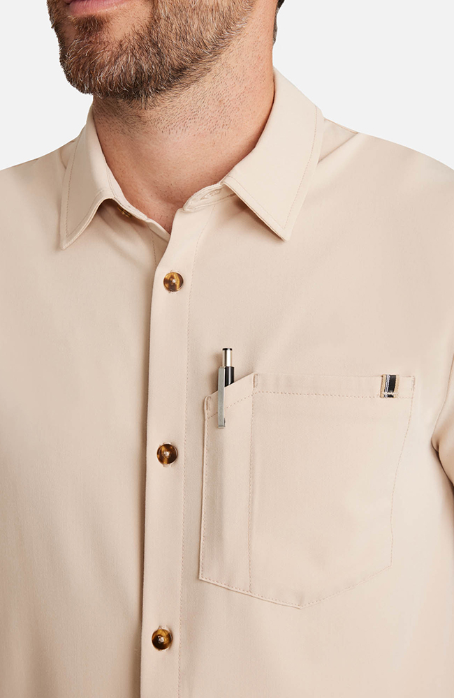 Men’s Button-Up Short Sleeve Scrub Top, TAT Toasted Tan | brown, large