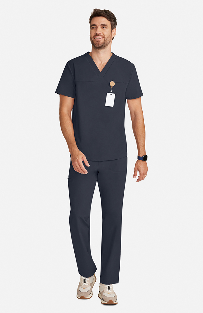 Men's Vapor 3-Pocket V-Neck Seamed Scrub Top, PWT Pewter | pewter, large