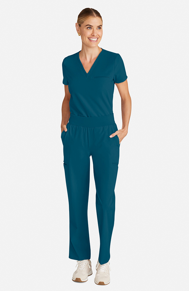 Women's Scrub Set: Flora 3-Pocket Top & Straight Leg Ankle Pant, CAR Caribbean Blue | caribbean blue, large
