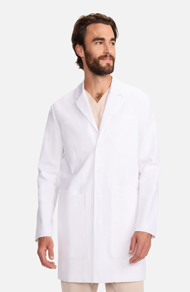 Men's Multi Pocket Mid Thigh Lab Coat 38½", WHT White | white, large