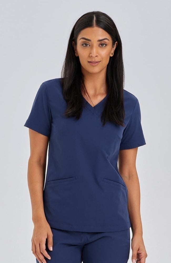 Women's Calyx V-Neck Scrub Top, NAV Navy Blue, large