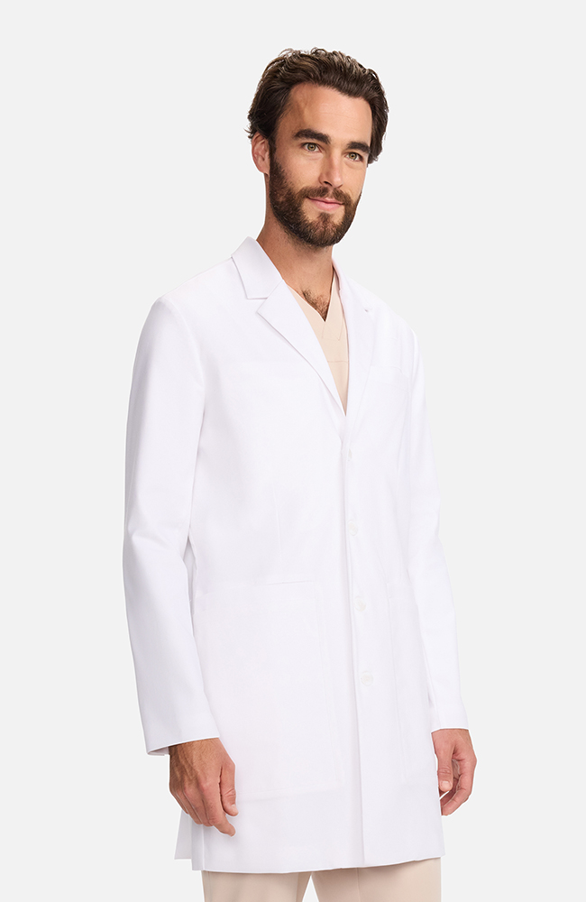 Men's Multi Pocket Mid Thigh Lab Coat 38½", WHT White, large