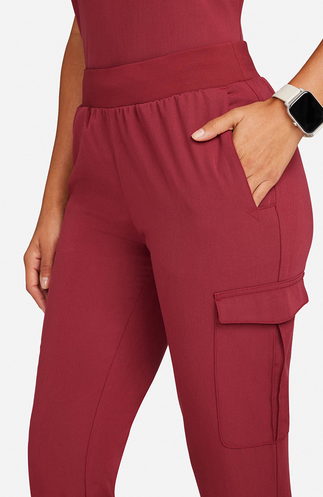 Women's Scrub Set: Flora 3-Pocket Top & Bosque Jogger Pant, CHW Cherry Wood | red, large