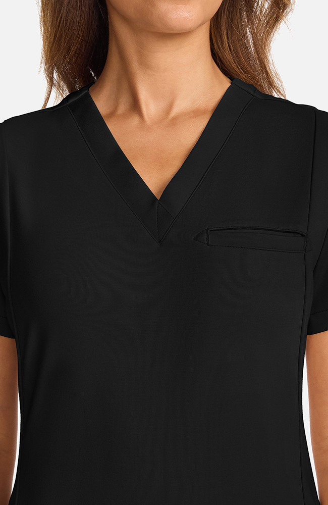 Women's Ponte V-Neck Scrub Top, BLK Black, large
