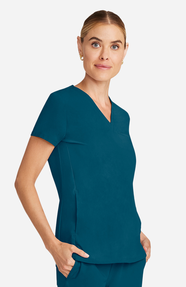 Women's Scrub Set: Flora 3-Pocket Top & Straight Leg Ankle Pant, CAR Caribbean Blue | caribbean blue, large