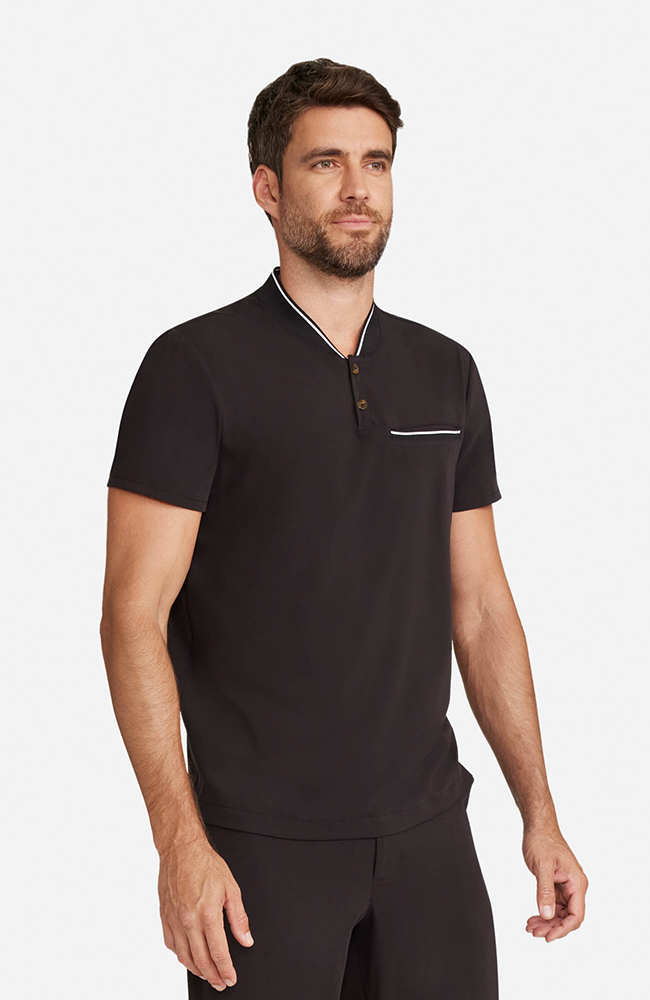 Men&rsquo;s Rib Collar Henley Scrub Top, BLK Black | black, large