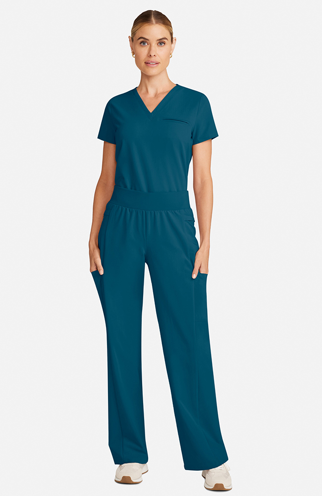 Women's Scrub Set: Flora 3-Pocket Top & Anemone Straight Leg Pant, CAR Caribbean Blue | caribbean blue, large
