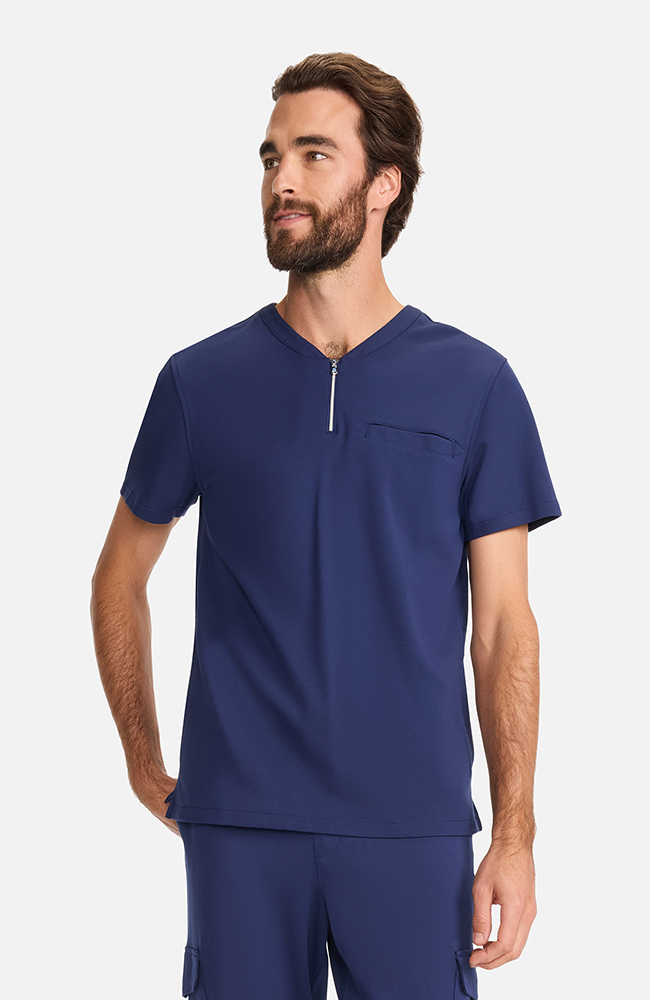 Men's Ponte Quarter Zip V-Neck Scrub Top, , large