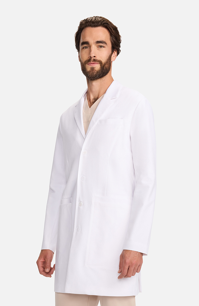 Men's Multi Pocket Mid Thigh Lab Coat 38½", WHT White | white, large