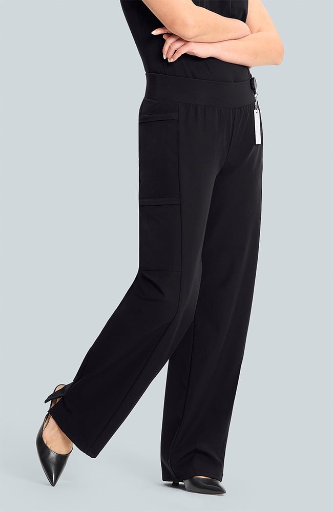 Women's Scrub Set: Flora 3-Pocket Top & Anemone Straight Leg Pant, BLK Black | black, large