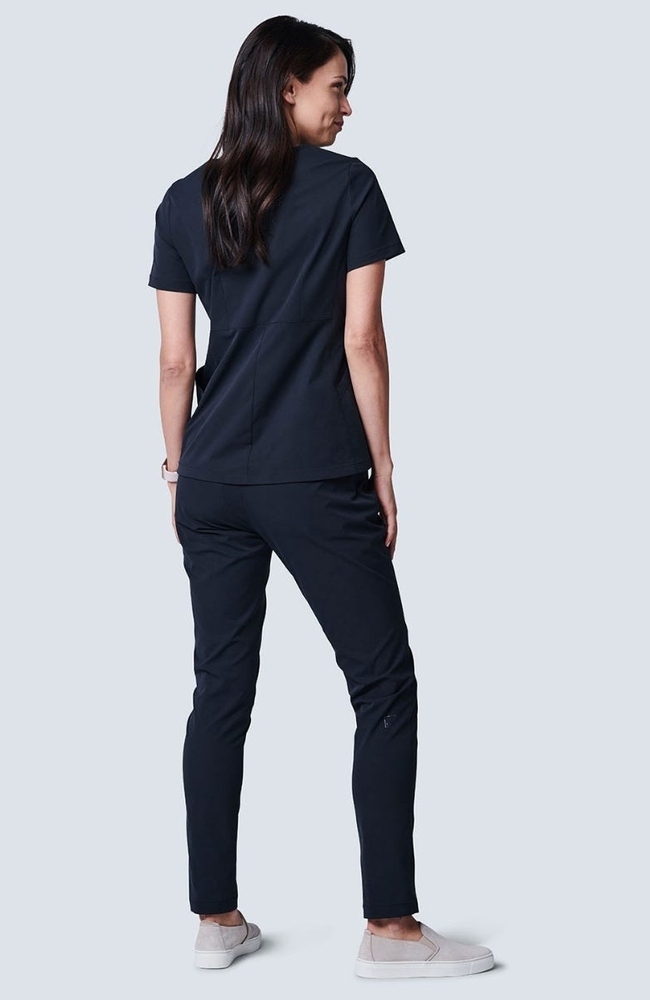 Women's Sola Round Y-Neck Scrub Top, BLK Black, large