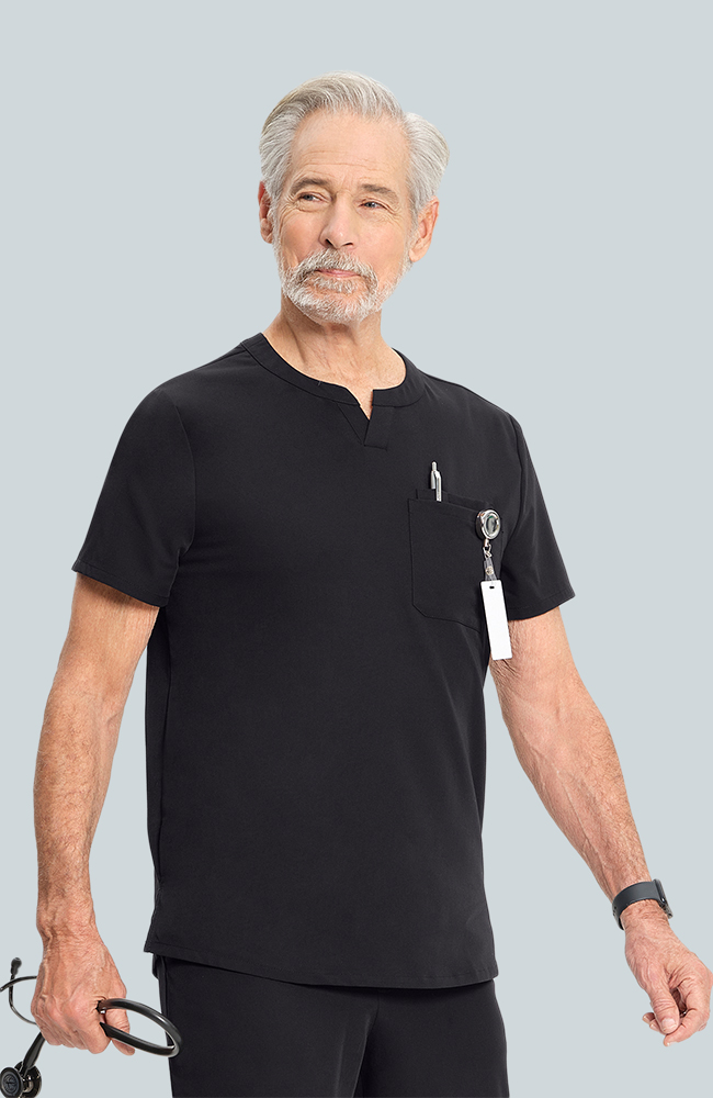 Men's Scrub Set: Cirrus Split Neck Top & Zephyr Straight Leg Pant, BLK Black | black, large