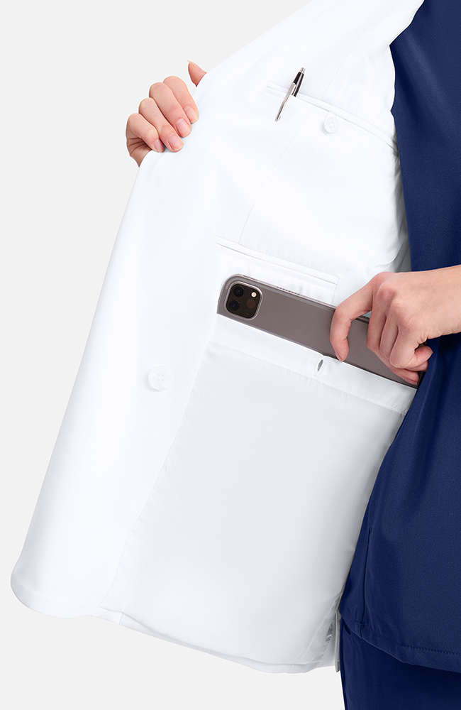 Women's Ada Double Breasted 29" Lab Coat, WHT White | white, large