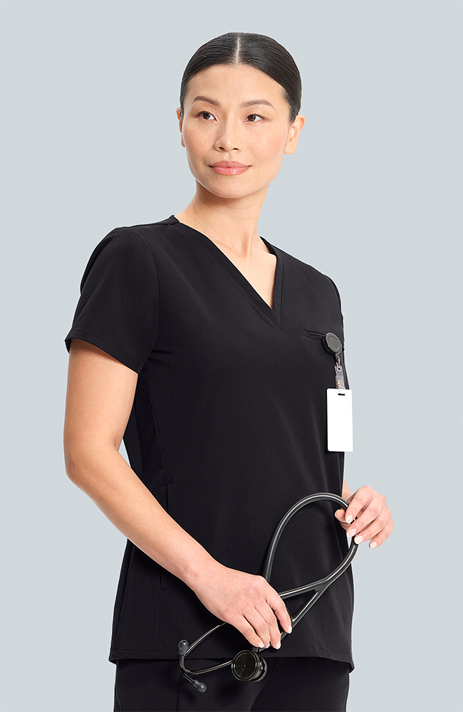 Women's Flora 3-Pocket V-Neck Scrub Top, BLK Black, large