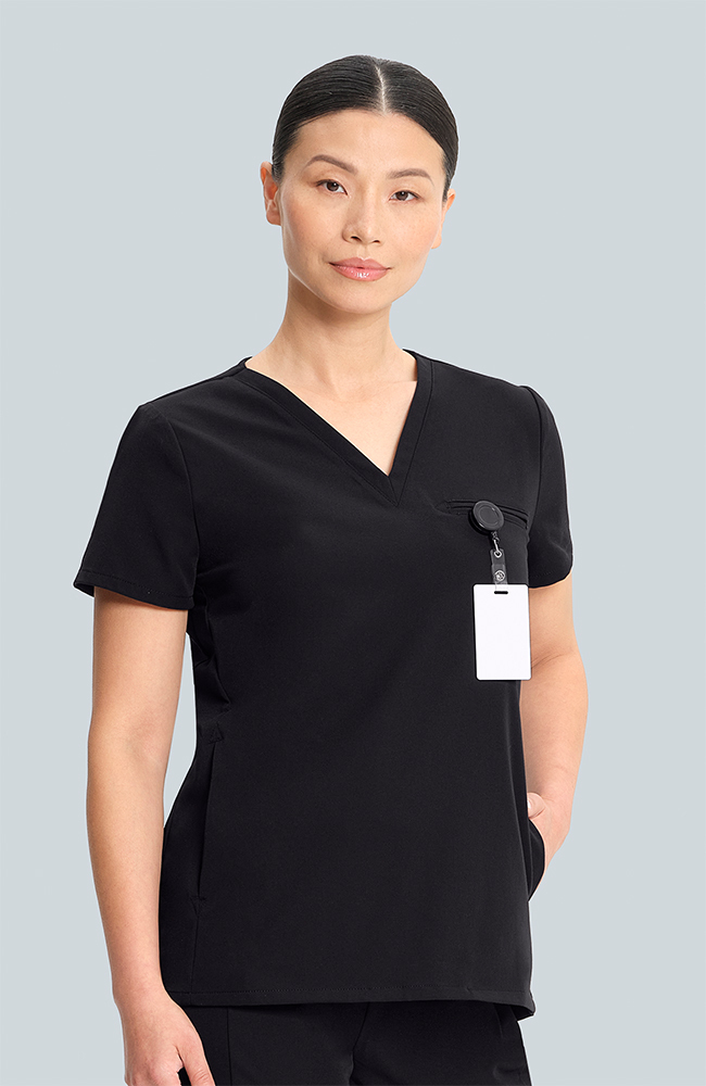 Women's Flora 3-Pocket V-Neck Scrub Top, BLK Black, large