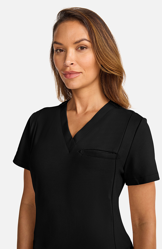 Women's Ponte V-Neck Scrub Top, BLK Black, large