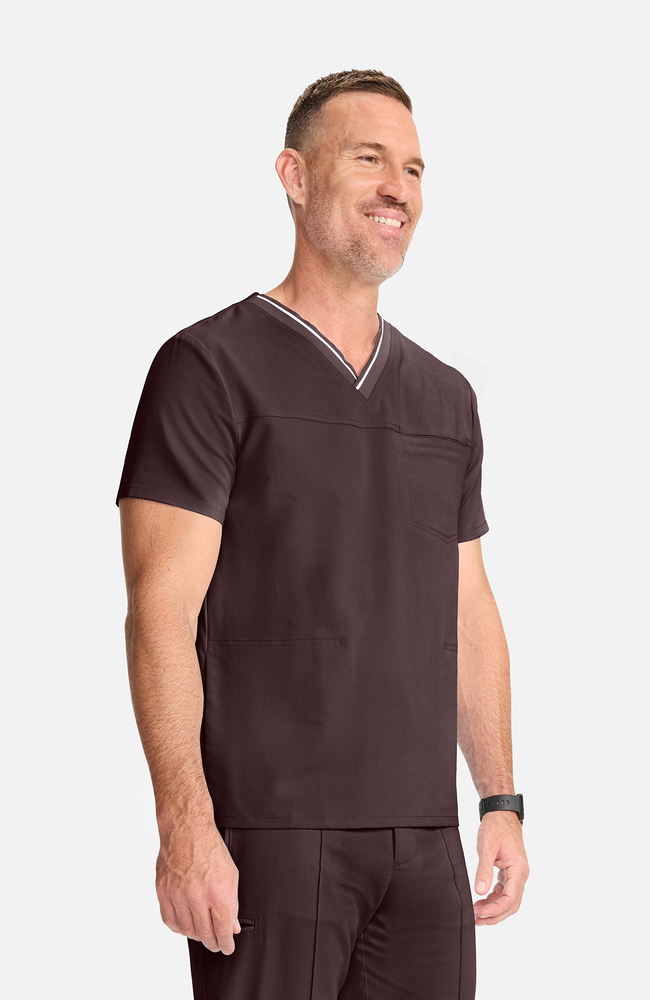Men's V-Neck Scrub Top, UMB Umbra | brown, large