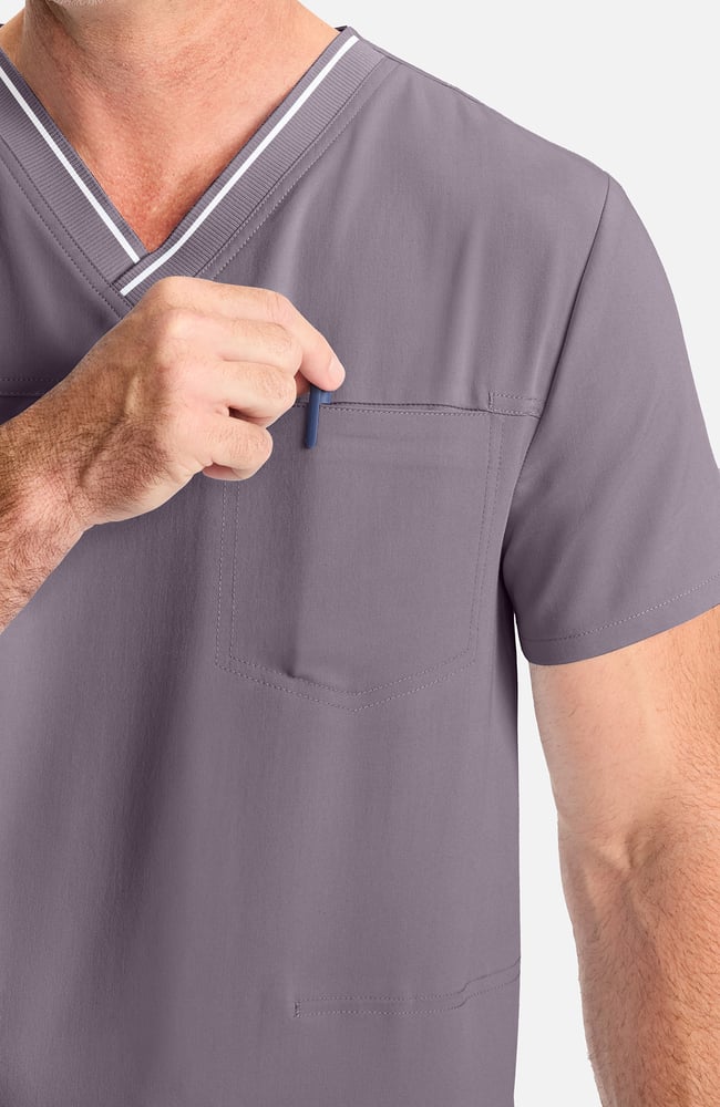Men's V-Neck Scrub Top, MIN Mink | grey, large