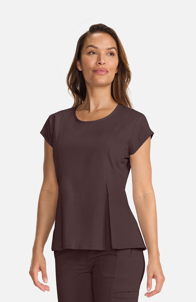 Women's Crew Neck Pleated Peplum Scrub Top, UMB Umbra, large