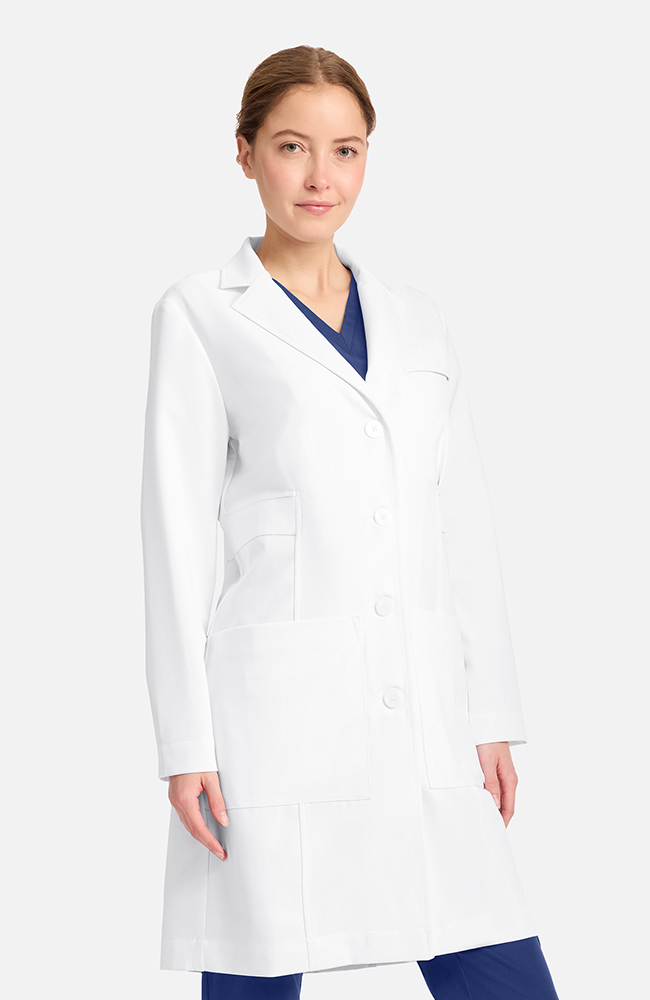 Women's Stella Princess Panel Darted 36&frac12;" Lab Coat, WHT White | white, large