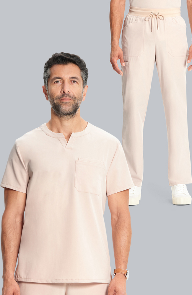 Men's Scrub Set: Cirrus Split Neck Top & Zephyr Straight Leg Pant, TAT Toasted Tan | brown, large