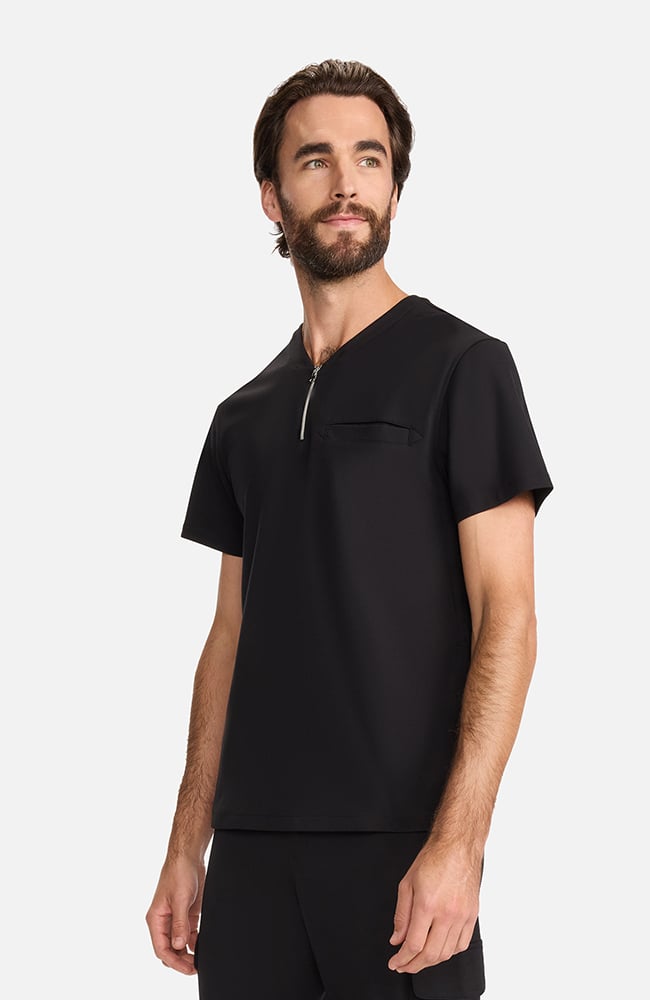 Men's Ponte Quarter Zip V-Neck Scrub Top, , large