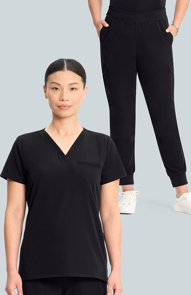 Women's Scrub Set: Flora 3-Pocket Top & Bosque Jogger Pant, BLK Black | black, large