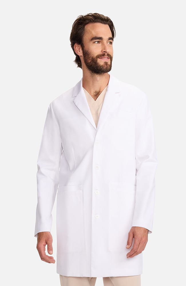 Men's Multi Pocket Mid Thigh Lab Coat 38&frac12;", WHT White | white, large
