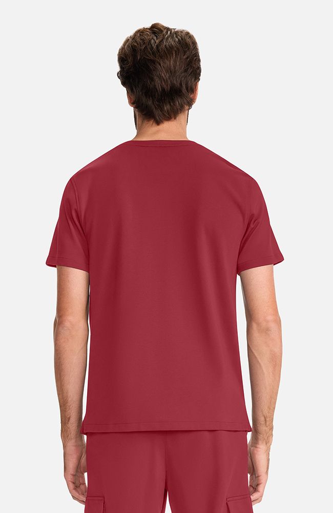 Men's Ponte Quarter Zip V-Neck Scrub Top, CHW Cherry Wood | red, large