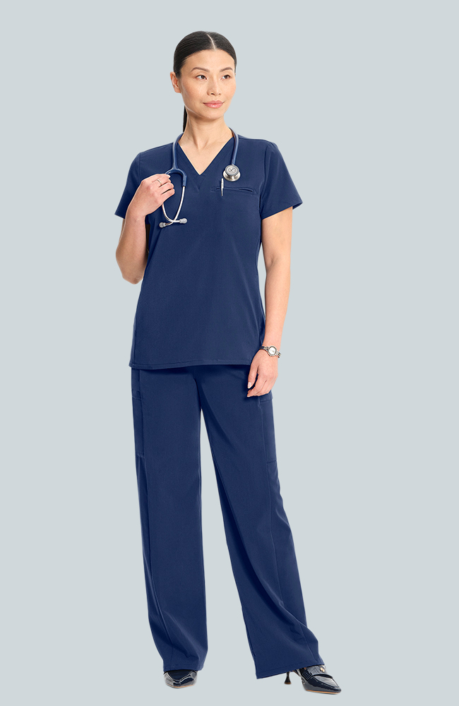 Women's Scrub Set: Flora 3-Pocket Top & Anemone Straight Leg Pant, NAV Navy | navy, large