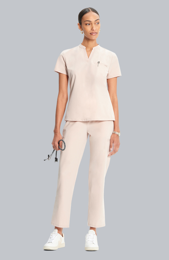 Women's Scrub Set: Taiga Welt Pocket Top & Straight Leg Ankle Pant, TAT Toasted Tan | brown, large