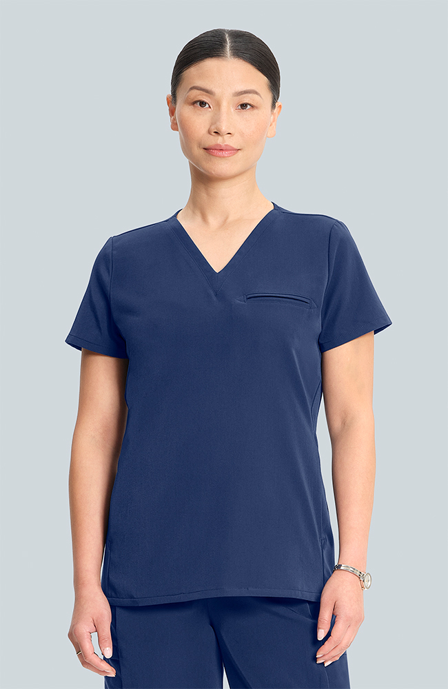 Women's Flora 3-Pocket V-Neck Scrub Top, NAV Navy | navy, large