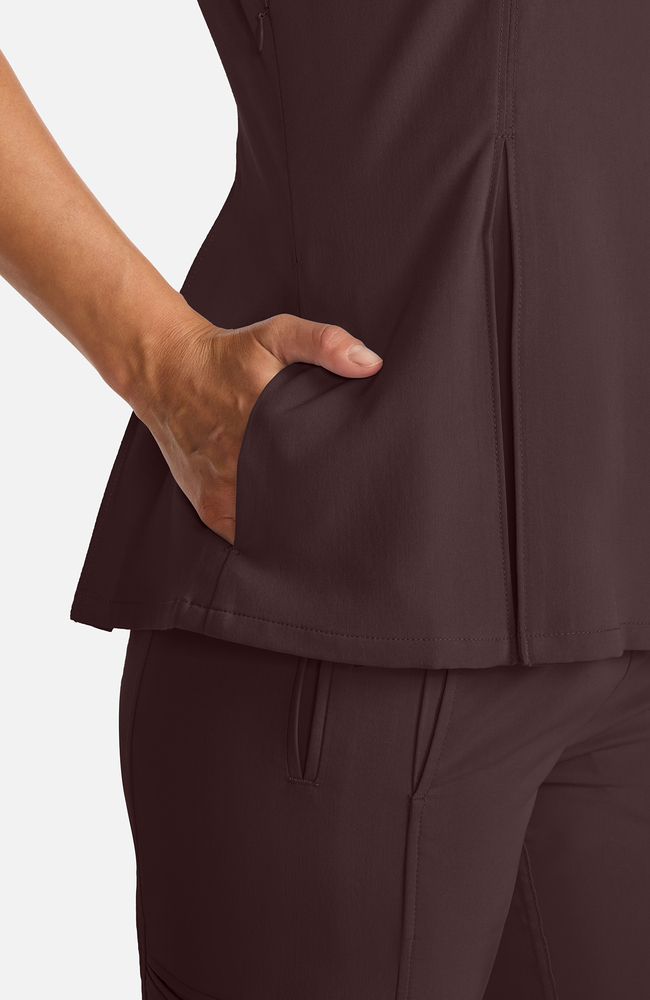 Women's Crew Neck Pleated Peplum Scrub Top, UMB Umbra, large