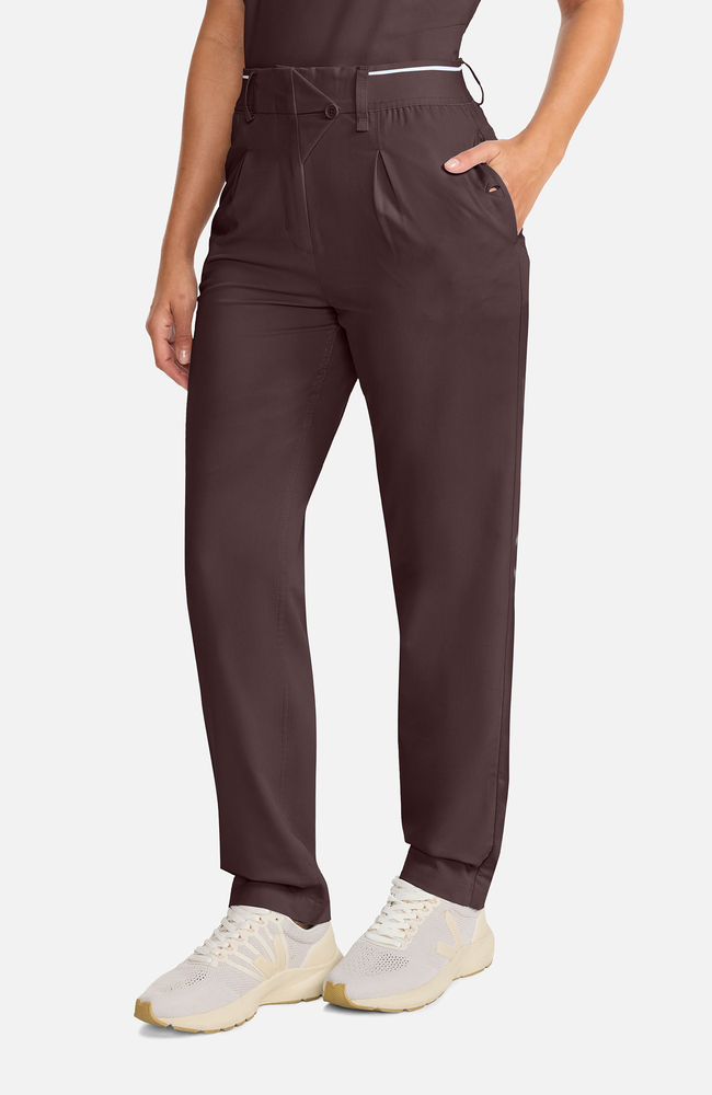 Women's Pleated Barrel Leg Scrub Pant, UMB Umbra | brown, large